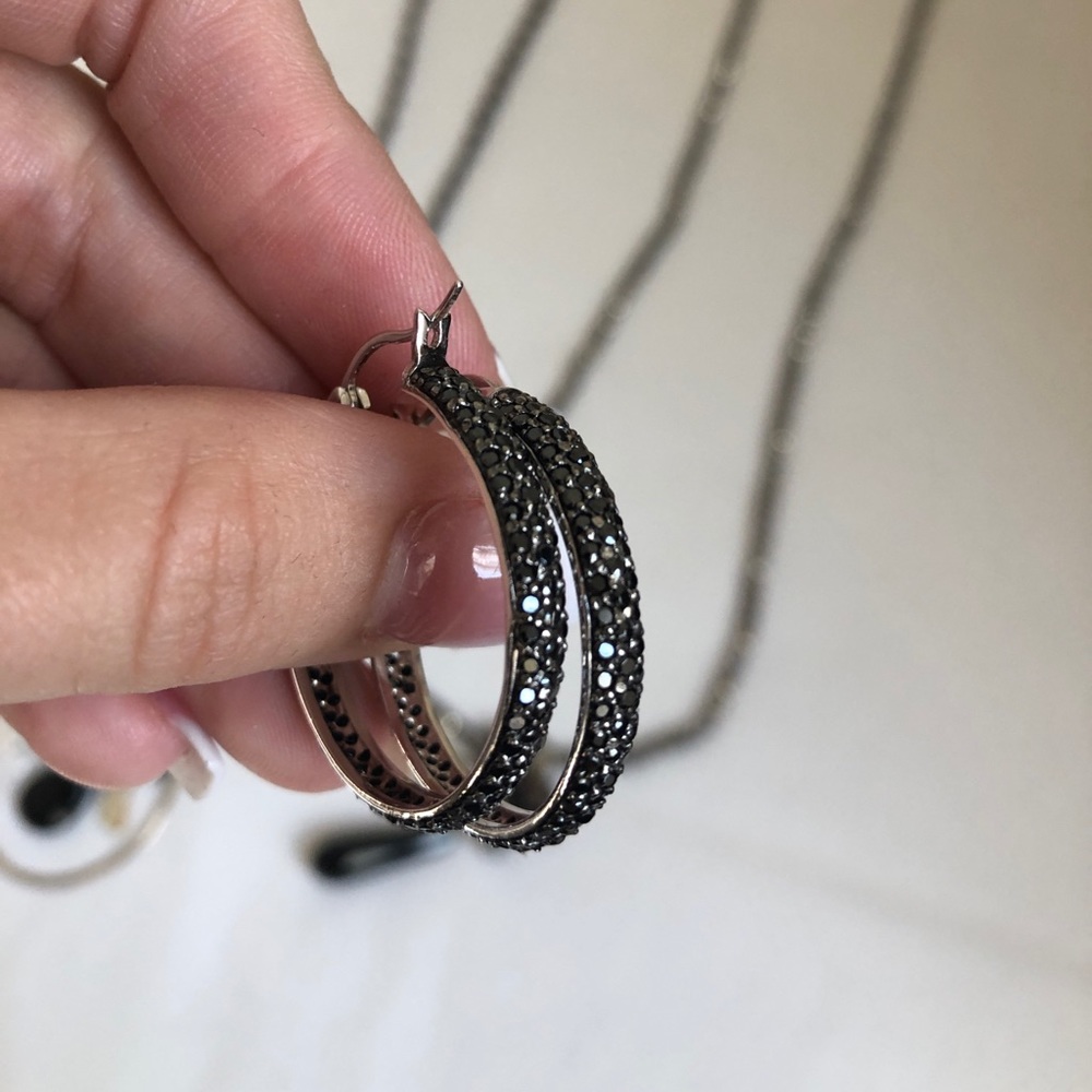.925 black cz hoops